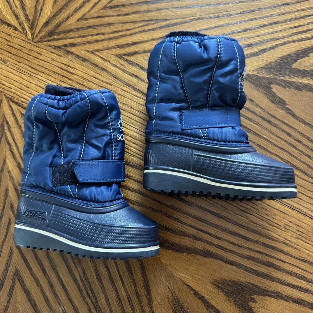 Sorel Snow Boots Unisex Kids Size 7 Blue Waterproof Wool Lined All Weather